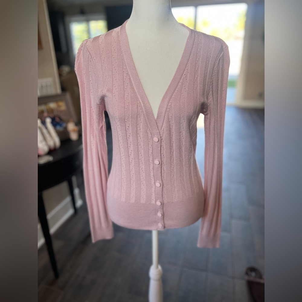 Pink V-Neck Button-Up Women's Sweater
